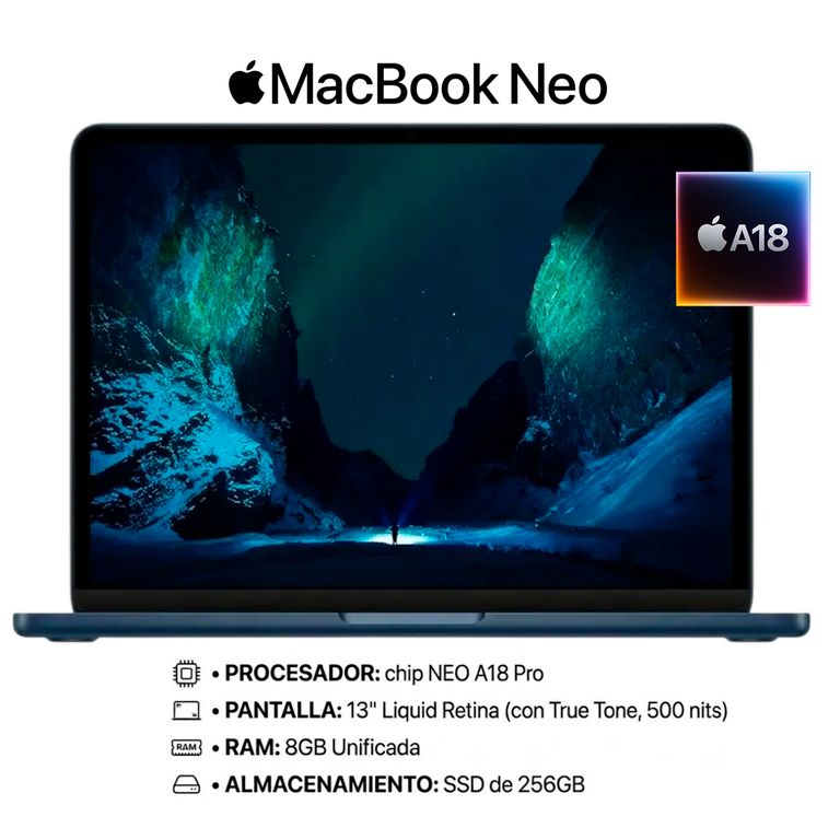 MACBOOK NEO A18 PRO RAM 8GB SSD 256GB PANTALLA 13 TECLADO ES
