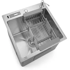 GENERICO - LAVADERO POZA ACERO SATINADO 50x46 CON ESCURRIDOR Y DISPENSADOR