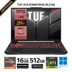 ASUS - Laptop TUF A16 FA607NUG-RL216, 16" WUXGA IPS, Ryzen 7-7445HS, RAM 16GB, SSD 512GB, RTX 4050 Win