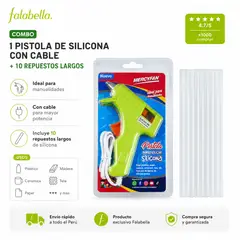 GENERICO - Combo de 1 Pistola de silicona con cable + 10 repuestos largos