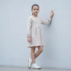 GENERICO - Vestido Niña Vichy Beige Manga Larga - Angela Kids