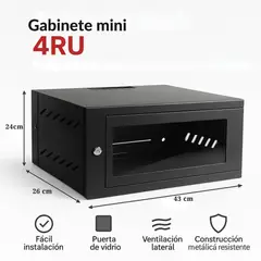 OEM - Gabinete Mini 4RU Metálico Negro para CCTV y Redes