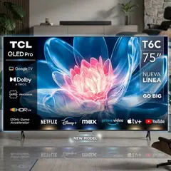 TCL - Televisor 75 Pulgadas QLED UHD 4K Google TV Smart TV 2Gb RAM / 16Gb 75T6C +PROMOCION (NUEVO)