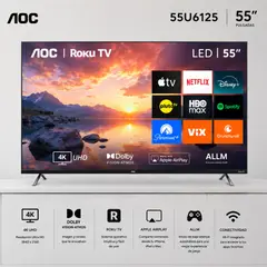 AOC - Televisor Led 4K UHd Smart Roku 55" 55U6125