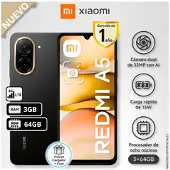 XIAOMI - Celular Smartphone REDMI A5 4G LTE 64GB ROM 3GB+3GB RAM Virtual 5200 mAh 120Hz - Negro