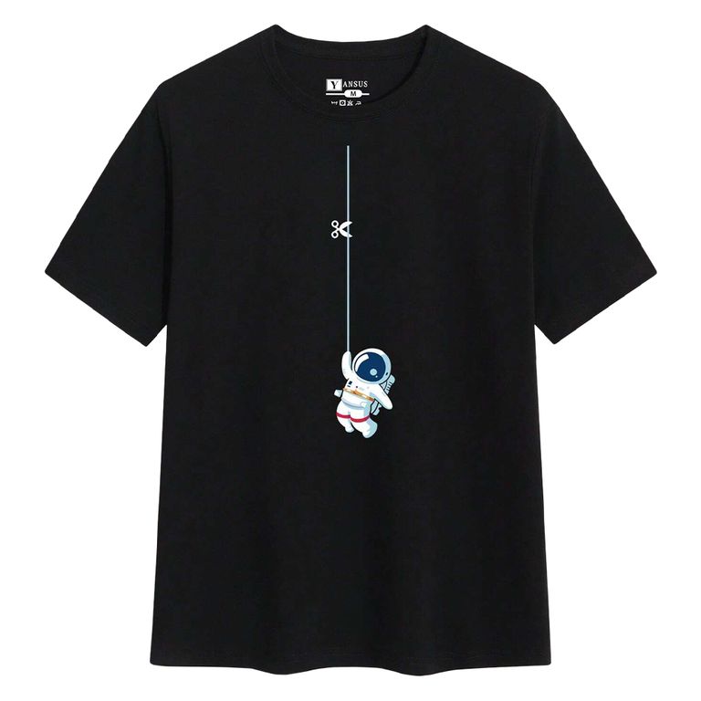 Polo Hombre Negro Estampado Astronauta