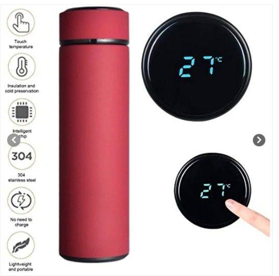 Termo bebidas calientes y frías 500 ml acero inoxidable digital Rojo