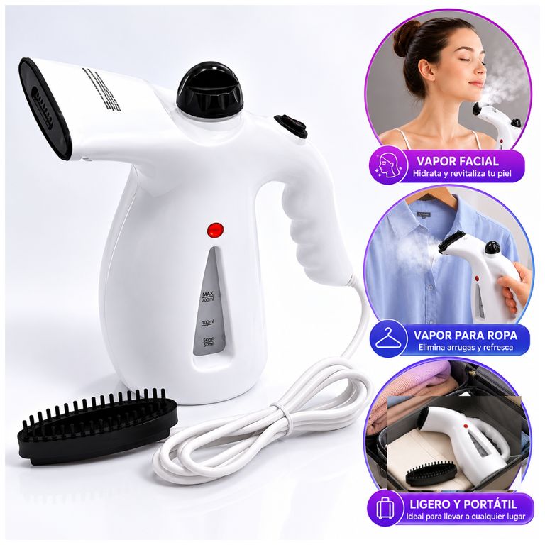 Plancha a Vapor Portátil para Ropa y Cuidado Facial 2 en 1