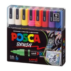 POSCA - Set Marcadores Punta 5 Brush x 16 Básico