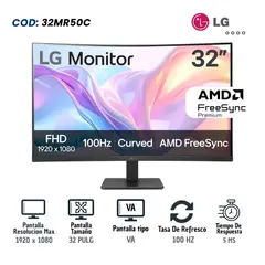 LG - Monitor Curvo 32 Pulgadas Full HD 100Hz 32MR50C HDMI VGA