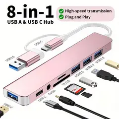 HP - Adaptador Usb C Hub Usb 8 En 1 Multipuerto Usb Audio Sd/tf Card, Para Macbook iPad Laptop Rosado