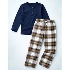 GENERICO - Pijama de Algodón Pima Polo Manga Larga + Pantalón de Franela a crudritos