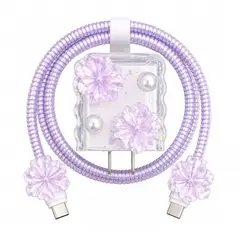 GENERICO - CASE PROTECTOR FLORES LILA PARA CARGADOR IPHONE