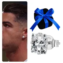 KARMY - Aretes Hombre Plata 950 Zircón Cuadrado Blanco - 10mm