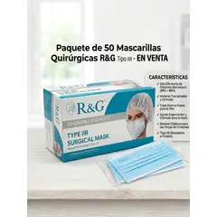 GENERICO - MASCARILLA QUIRURGICA 3 PLIEGUES PARA ADULTO R&G TIPO IIR CELESTE CAJA X 50 UNIDADES