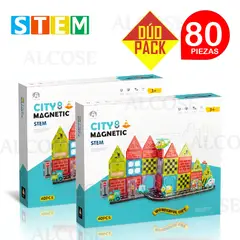 STM - Bloques magnéticos didácticos STEM CITY MAGNETIC 40pz DÚO PACK 80 piezas