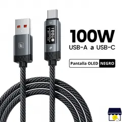 GENERICO - Cable USB-A a USB-C 100W con Pantalla OLED Carga Rápida Turbo 1Mtr