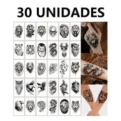 GENERICO - 30 tatuajes falsos tatuajes temporales no reales diseños variados pierna brazo espalda pecho