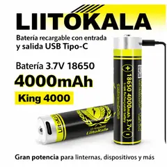 OEM - Batería 18650 3.7V 4000mAh Litio Recargable Para Linterna Micrófono y Más