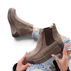 GENERICO - Botin Mujer Gamuza Taco Cuña 3 1062-58 Color Beige