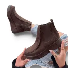 GENERICO - Botin Mujer Gamuza Taco Cuña 3 1062-58 Color Chocolate