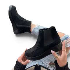 GENERICO - Botin Mujer Gamuza Taco Cuña 3 1062-58 Color Negro