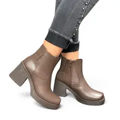 GENERICO - Botin Mujer Punta Cuadrada Avaricia Taco 7 1022-65 Color Chocolate