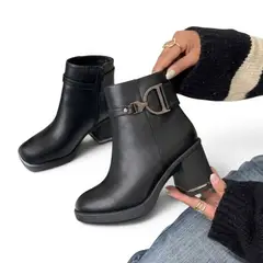 GENERICO - Botin Mujer Taco 6 Planta De Goma Punta Cuadrada 1062-65 Color Negro