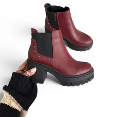 GENERICO - Botin Mujer Taco 6 Planta De Goma 1062-60 Color Vino