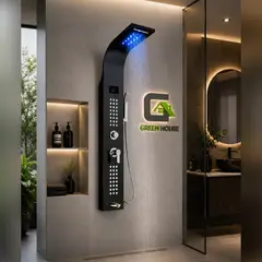 GREEN HOUSE - COLUMNA DE DUCHA BERLIN CON LUZ LED NEGRO ACERO INOXIDABLE