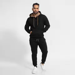 ONHUL - Conjunto buzo afranelado polera y jogger negro para hombre