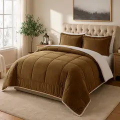 GENERICO - EDREDON 1 PLAZA INVERNIA SET FELPA MARRON CLARO CON SHERPA + FUNDAS DE ALMOHADA PROMO