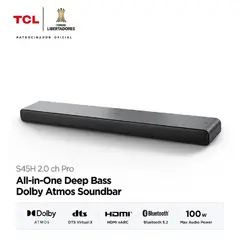 TCL - SOUNDBAR BLUETOOTH 100W CON DOLBY ATMOS 2.0 S45H - NEGRO