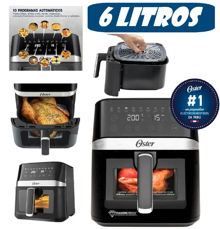 Freidora de Aire Digital Oster® DiamondForce® 6L CKSTAF60WDDF Negro