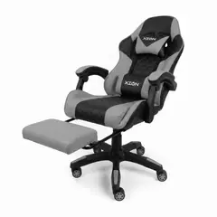 XION - Silla Gamer Titán Ergonómica con Masajeador Lumbar, Reposapiés y Reclinable 135° - Gris