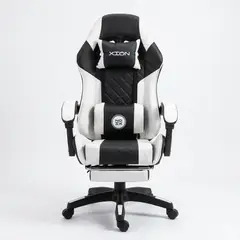 XION - Silla Gamer Titán Ergonómica con Masajeador Lumbar, Reposapiés y Reclinable 135° - Blanco