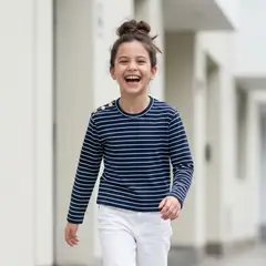 GENERICO - Polo Niña Algodón Manga Larga Azul con Botones - Angela Kids