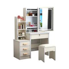 GENERICO - Tocador de Maquillaje Con Espejo Iluminado y Sillón Para Dormitorio Crema