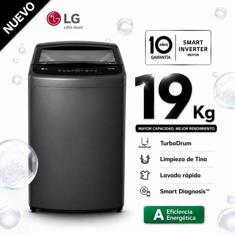 Lavadora WT19BVTB 19 Kg Turbodrum Carga Superior Negro.