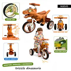 VOYAGE - Nueva Aventura Triciclo Dino Rex Musical y Luces Marron