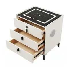 DECOKASA - Mesa de Noche Smart Carga Inalámbrica, Parlante Bluetooth, Seguridad Biométrica y Luces LED - Blanco