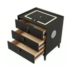 DECOKASA - Mesa de Noche Smart Carga Inalámbrica, Parlante Bluetooth, Seguridad Biométrica y Luces LED - Negro