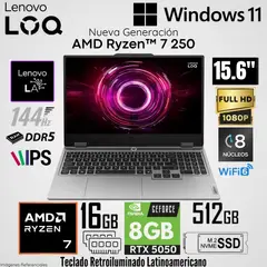 LENOVO - Laptop LOQ 15AHP10 AMD Ryzen 7 250 16GB RAM 512GB SSD RTX 5050-8GB 15.6" FHD 144Hz