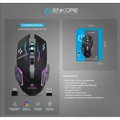 ENKORE - Mouse Gamer Inalámbrico Recargable EKM501 3M - RGB - 3200 DPI - USB - Negro