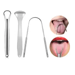 GENERICO - Limpiador Raspador Lengua Acero Inoxidable Higiene 3 Piezas