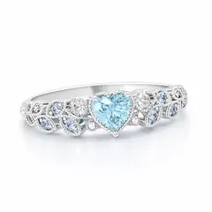 GENERICO - Anillo de Corazón Celeste con Incrustaciones Brillantes Diseño Elegante Vintage para Mujer