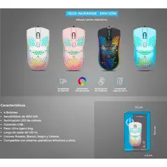 ENKORE - Mouse Gamer Geox Ingravide EKM121W RGB USB Diseño Ergonómico Blanco