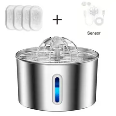 GENERICO - FUENTE BEBEDERO FLOR- ACERO INOXIDABLE 2.2 L CON SENSOR 5 FILTROS
