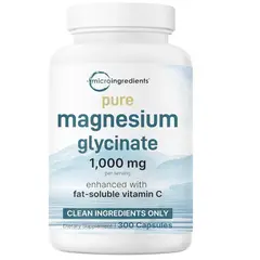 GENERICO - Glicinato de Magnesio 1000 mg, 300 cápsulas , sueño, músculos, corazón, nervios + Vitamina C