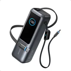 Anker - Power Bank 25K, 165W, Built-In USB-C and Retractable Cable